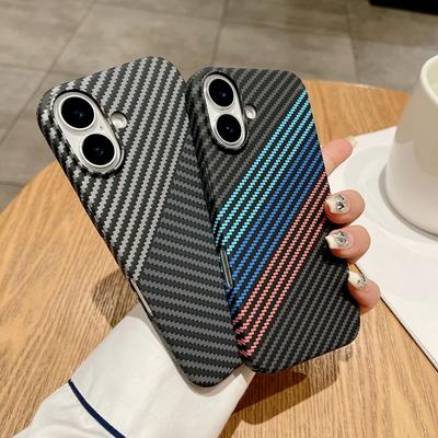 Luxury Color Blocking Carbon Fiber Magnetic Phone Case For iPhone 15 14 16 Plus 13 12 16 Pro Max Hard PC Protector Magsafe Cover