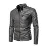 Autumn and winter men's casual leather jacket men's locomotive jacket slim-fitting trend young men's pu leather jacket thin velvet