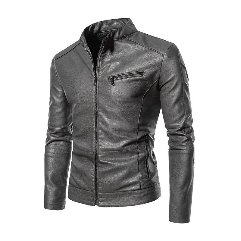 Autumn and winter men's casual leather jacket men's locomotive jacket slim-fitting trend young men's pu leather jacket thin velvet