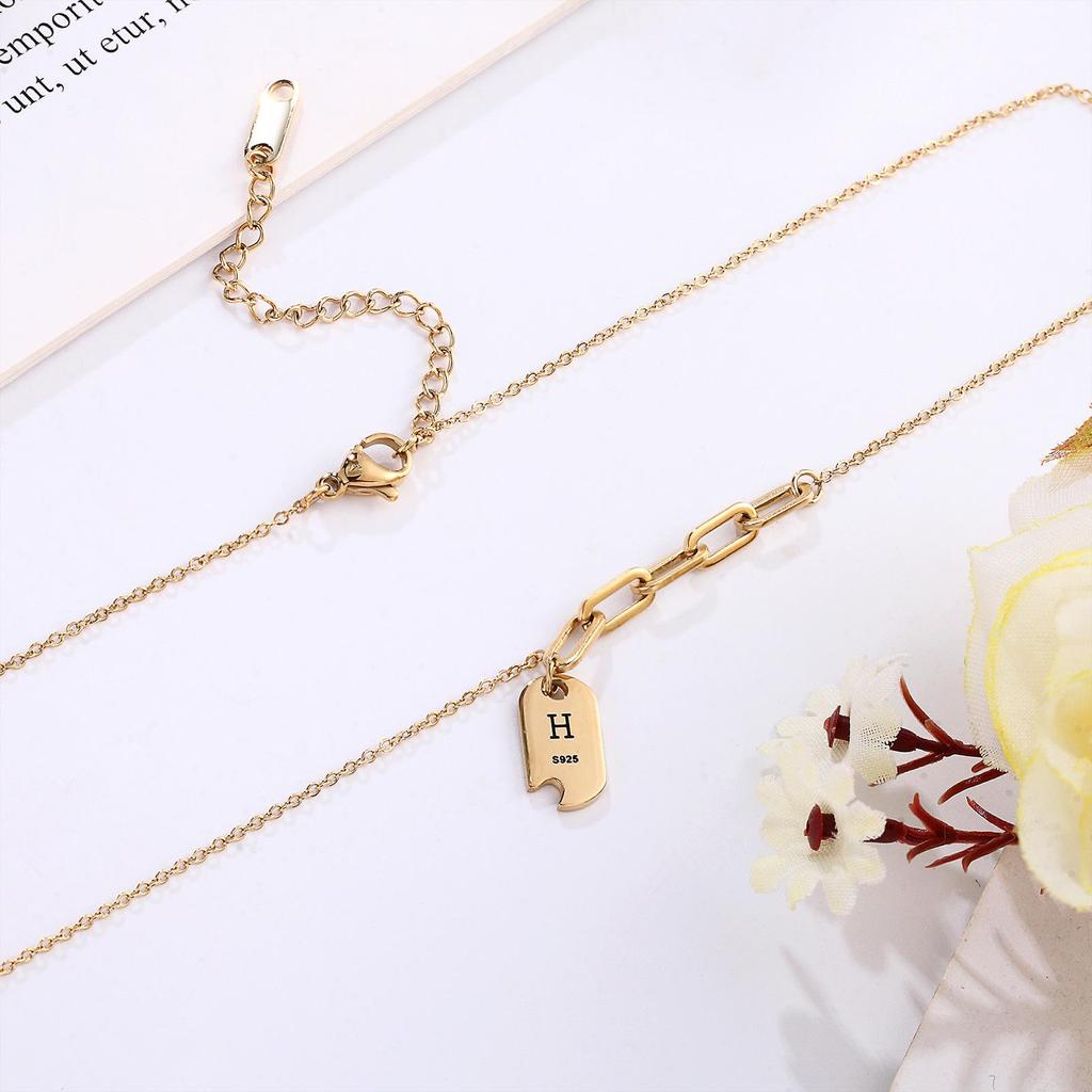 Retro European & American Fairy Titanium Steel Necklace, Women's 14k Water Wave Chain with Geometric Letter Cutout, s925 Design