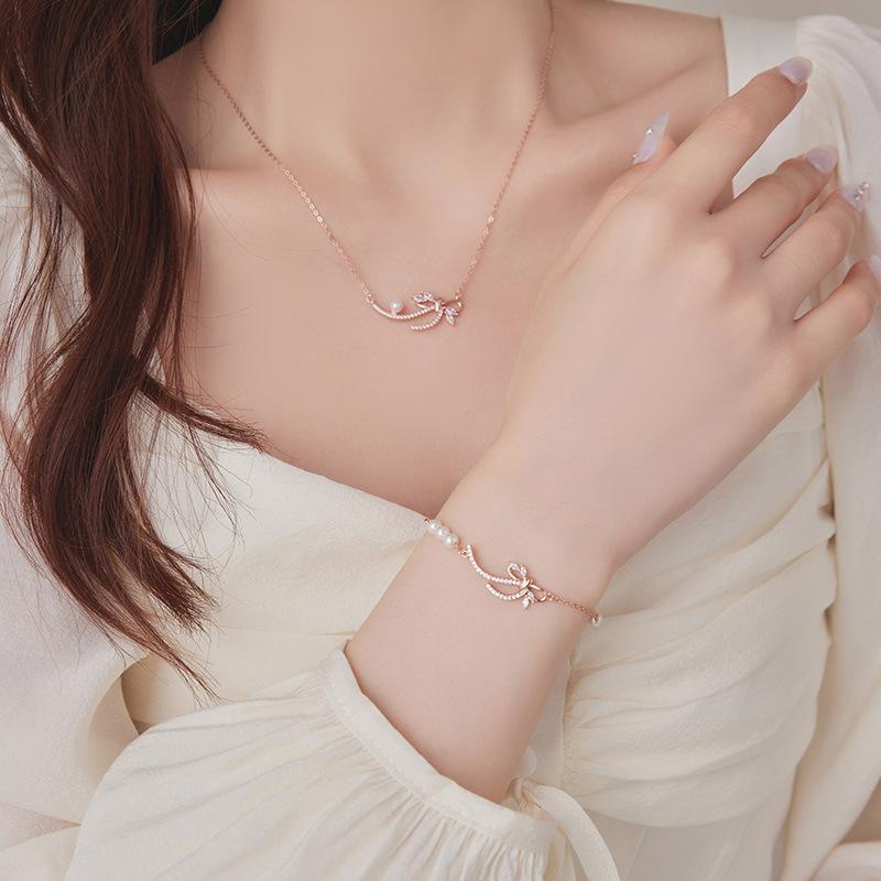 Original Ribbon Bow Bracelet Women's Pure Silver Autumn New Korean Edition Instagram Bead Bracelet Best Friend Handpiece