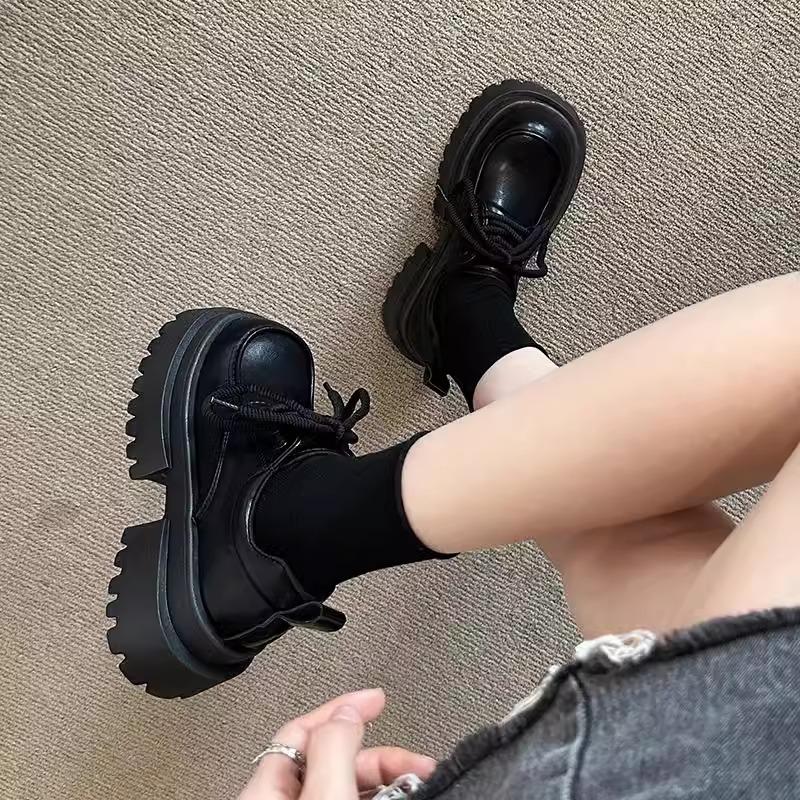 Small Leather Shoes Women's British Style 2025 New Spring Versatile Muffin Platform Soles Japanese Students Lace-up Retro Single Shoes