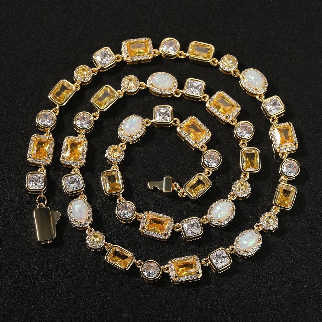 HIPHOP hip hop trend yellow opal necklace temperament light luxury copper inlaid zircon simple geometric versatile