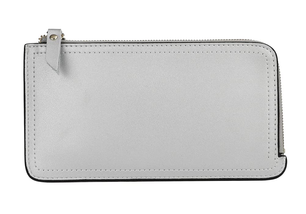

AMgrocery Женский длинный кошелек из натуральной кожи, тонкий, легкий, большой вместимости, с L-образной молнией, отделение для монет, популярный подарок (Серебряный)
