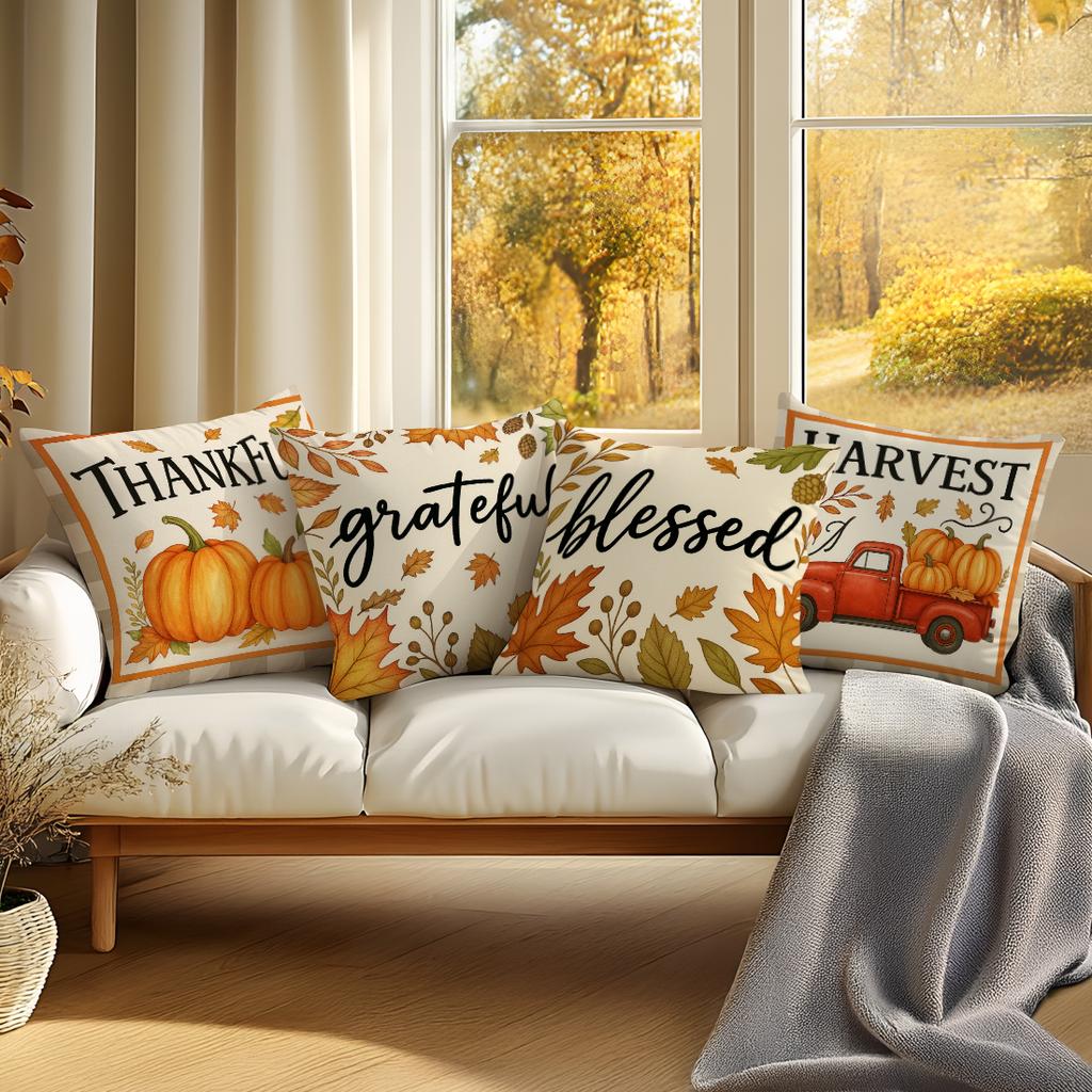 4Pcs/Set 45X45Cm Harvest Maple Leaf Pumpkin Pillowcase Bedroom Sofa Autumn Living Room Cushion Cover 100% Polyester Home Decor