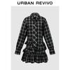 UR Women's Plaid Lapel Ruffle A-Line Dress