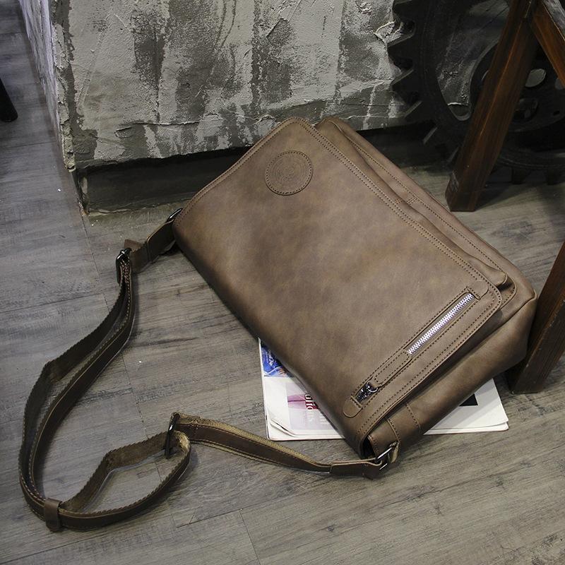TS JYL laptop bag,Vintage Korean Men Shoulder Bag Casual Crossbody Travel Leather Satchel