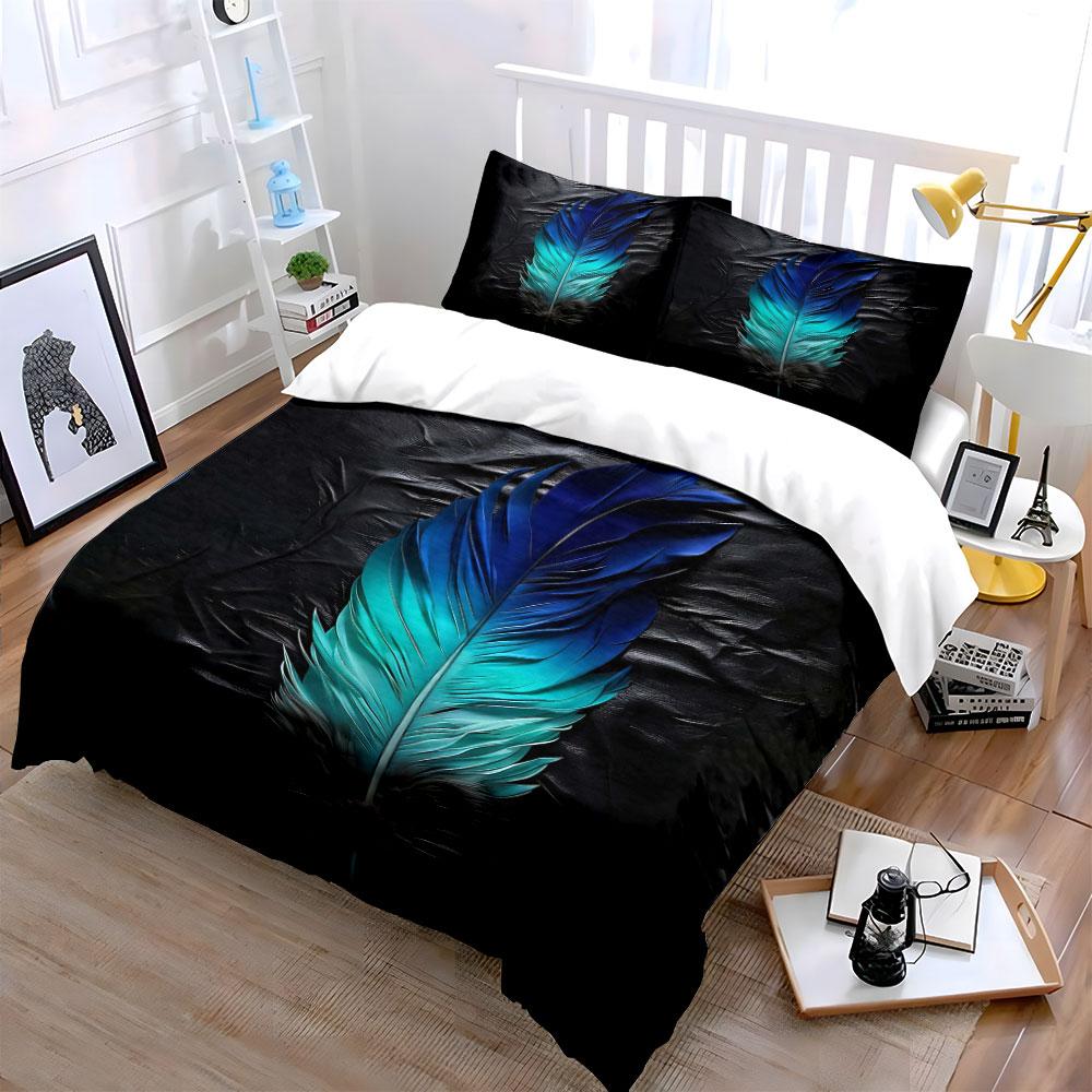 Bright Blue Feather Motif. Bedding Sets Duvet Cover Sets Duvet Covers Pillowcases(1 * Duvet Cover 2 * Pillowcases Without Duvet Insert)