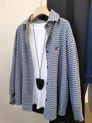 Little Dog Plaid Embroidery Women's Slim Fit Long Sleeve Shirt - Spring/Autumn, Korean Style, Sun Protection