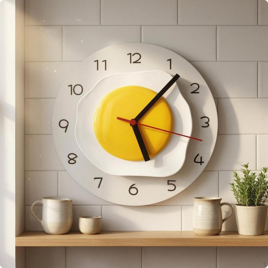 FriedEgg Wall Clock Yellow Center Fried Egg Modern 14 Inch