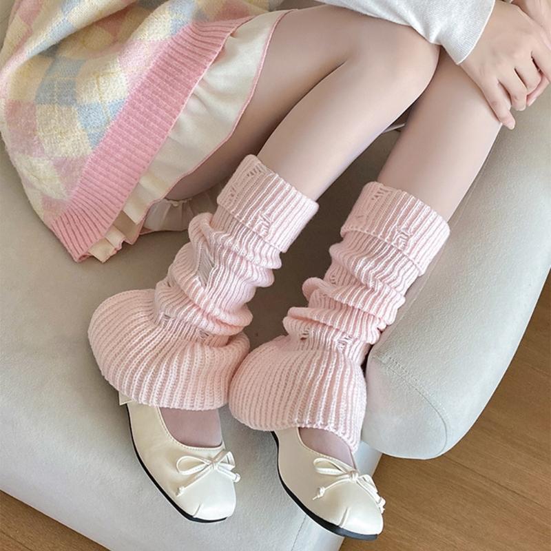 Polainas de Punto Acanalado Harajuku Huecas Desgastadas Agujeros Rasgados Cubre Piernas de Pierna Ancha Calcetines Largos Elásticos Acampanados para Mujer