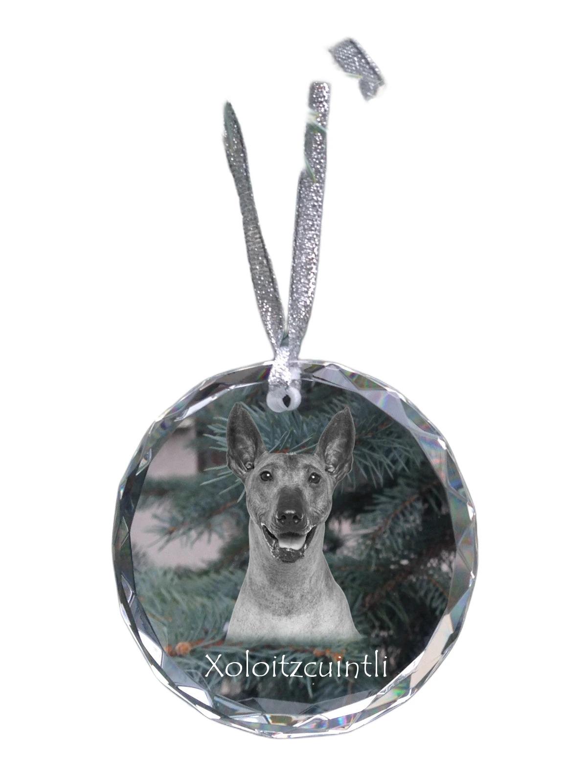 

Xoloitzcuintle, Mexican Hairless Dog- crystal bauble with a photo, dog photo in crystal, personalized Christmas tree ornament by Art-Dog brand прозорий