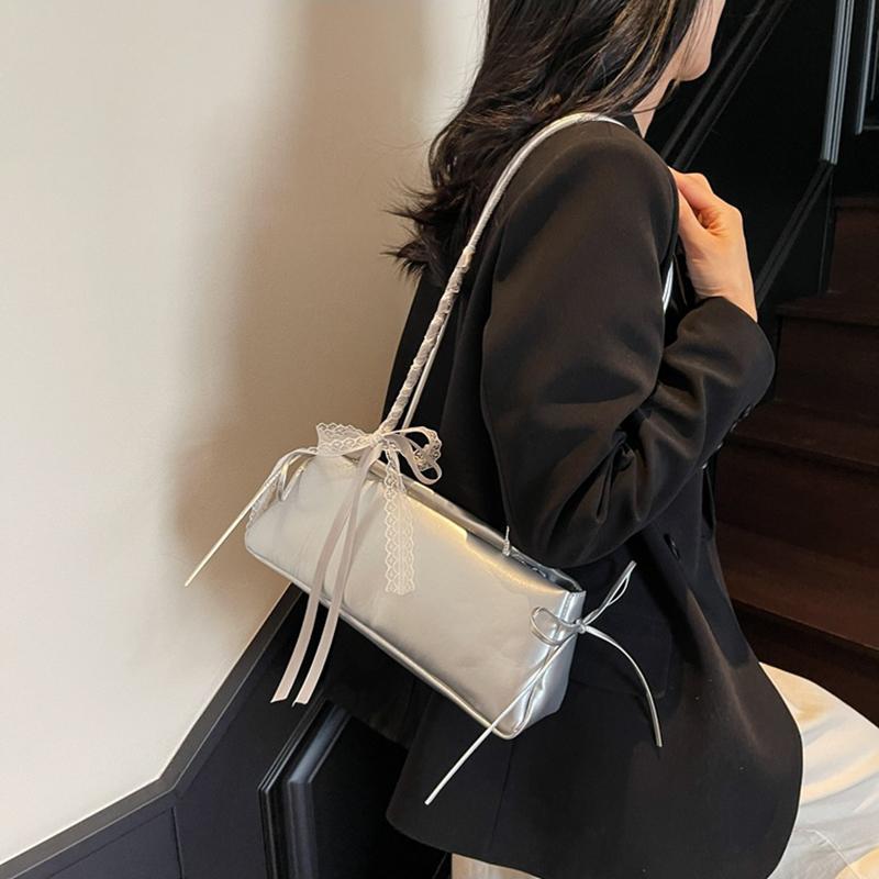 Spring New Simple Sweet Bow Ribbon Shoulder Bag Commuter and Leisure Versatile Underarm Bag for Women CLE