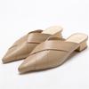 Women Female Fashion Casual Crossed Knit Pointed Toe Half Slides Med Chunky Heels Woman Slippers Scuff Mules Shoes 869