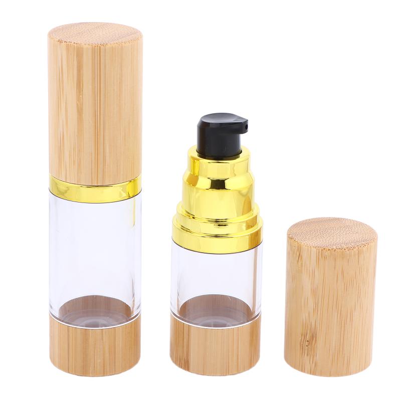 Travel Size Airless Pump Bottles Bamboo Plastic Refillable 30ml 50ml Leakproof Cosmetic Containers for Skincare