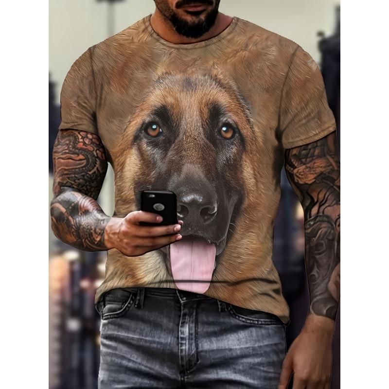 Herren 3D Digital bedrucktes Tier Hund Muster Druck Rundhals und Kurzarm T-Shirt, Lässige und schicke Oberteile, geeignet für den Sommer