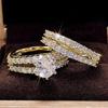 Cao Shi Double Layer Zircon Engagement & Wedding Ring Set for Women - European & American Style Diamond Bridal Jewelry