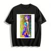 Chinese Style Paper Crane Girl Print Crop Top, Trendy Color Block Ethnic Style Eye-catching Top For Daily Wear Pure Cotton T-shirt