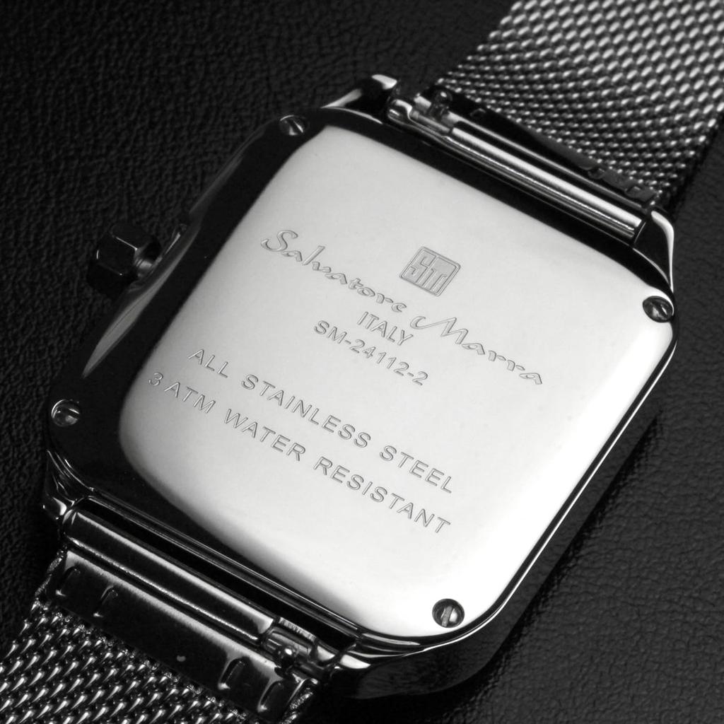 Moon Phase Square Square Multi Calendar Business Formal Stainless Steel Mesh Belt Limited Model Silver White [Salvatore Mara] Men's SM24112-SSWHM