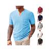 Fashion Year Men's Clothing, European and American Summer New Sports and Leisure Loose Solid Color Full Polyester Imitation Hemp V-neck Men's Short Sl