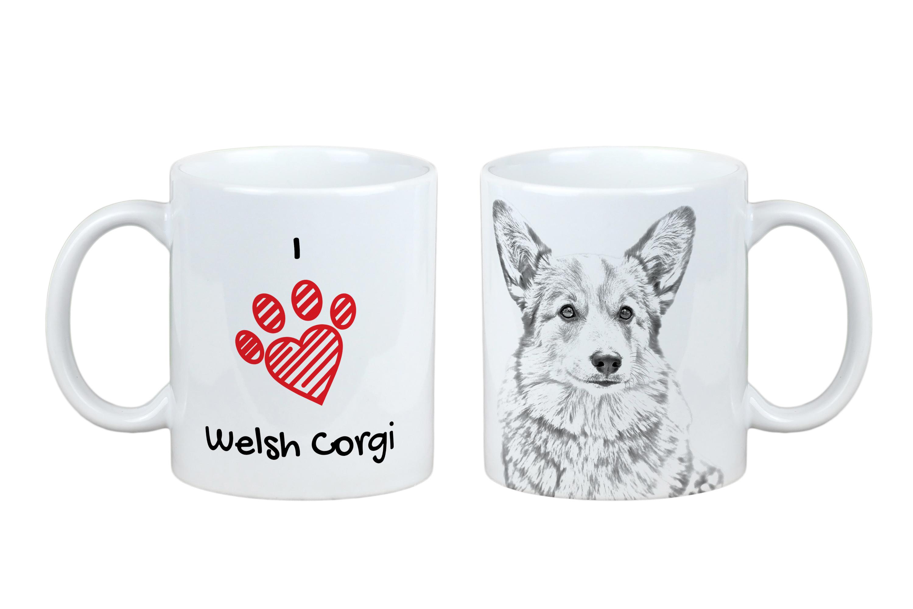 

Pembroke Welsh Corgi - cup with a dog, cute cup with graphics, a gift with your photo from the Art-Dog brand білий