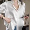 Women's Autumn French Satin White Shirt - Luxury, Loose, Slimming, Sun Protection