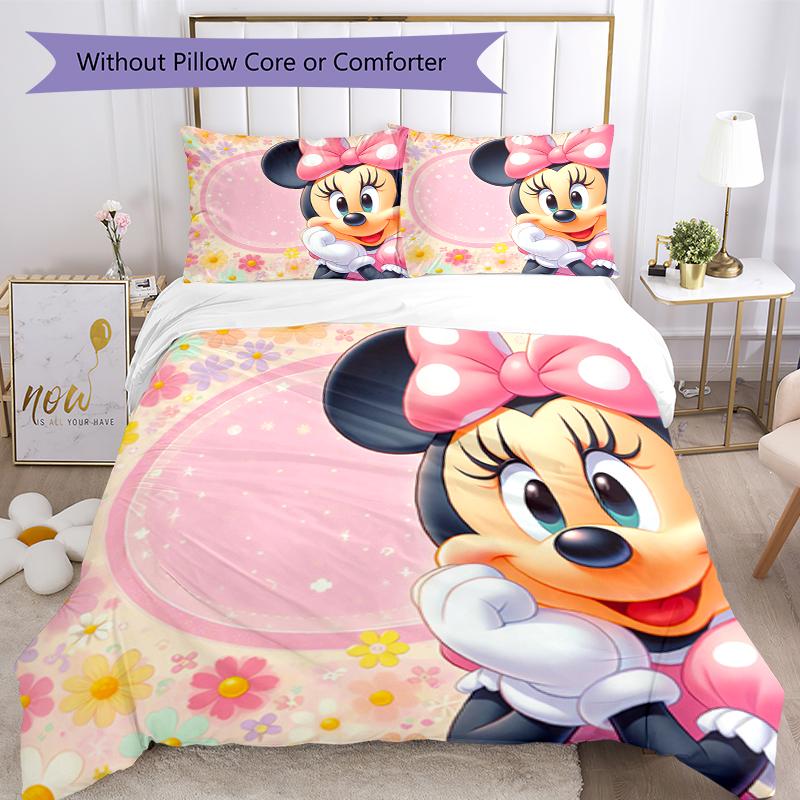 3pcs Minnie Bedding Set Duvet Cover Closure Includes 1 Duvet Cover & 2 Pillowcases, Soft and Comfortable for All Seasons.
