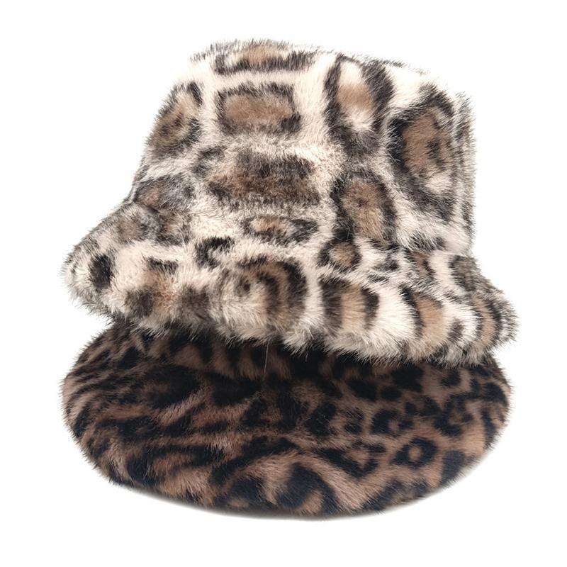 Women S Leopard Print Bucket Hat Winter Thick Warm Stylish Casual