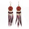 Trendy Ethnic Retro Multicolor Feather Beaded Circle Dangle Earrings