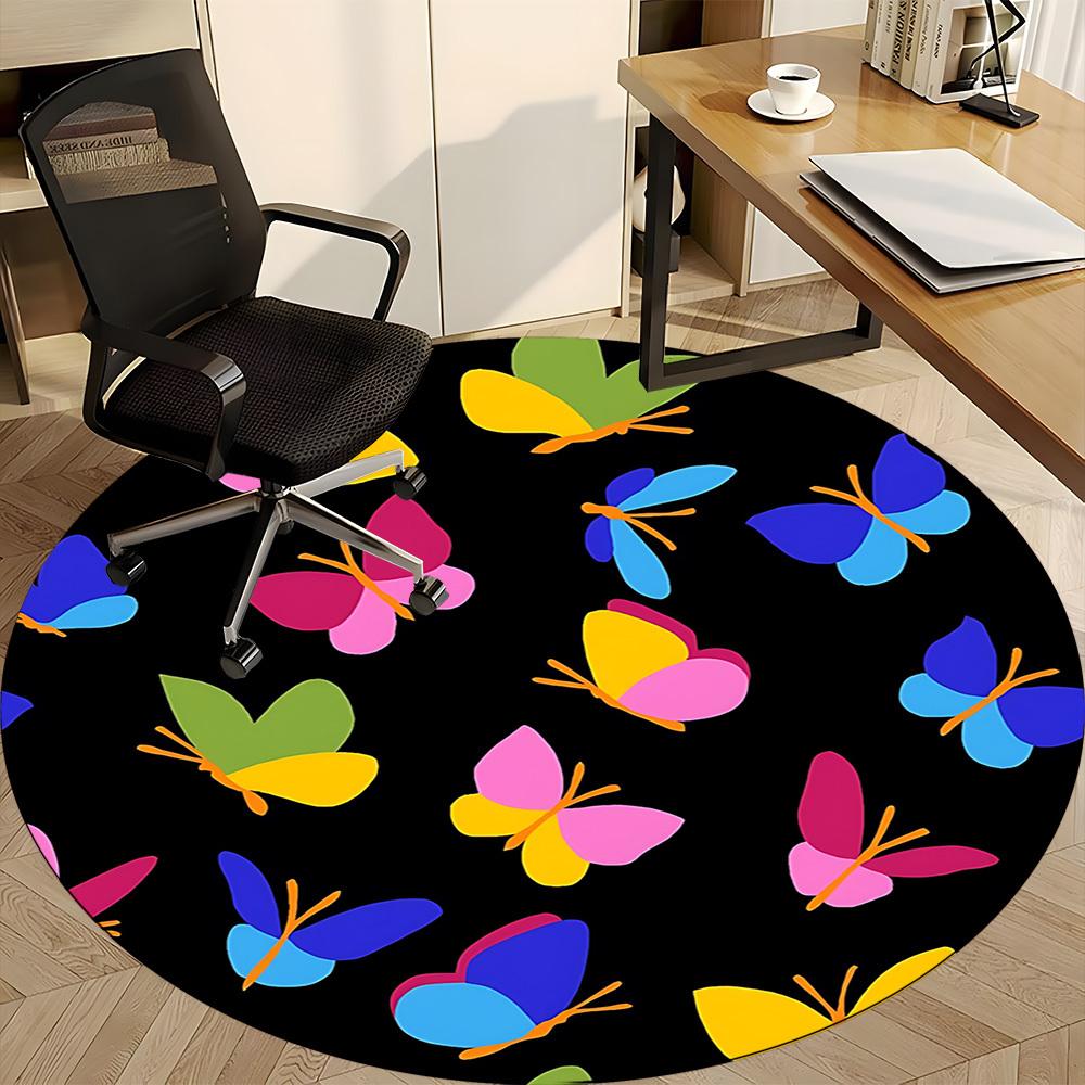 1pc Butterfly PatternChair Carpet for Office, Indoor Non-Slip Washable Polyester Fiber Carpet, Mat For Office, Machine Washable