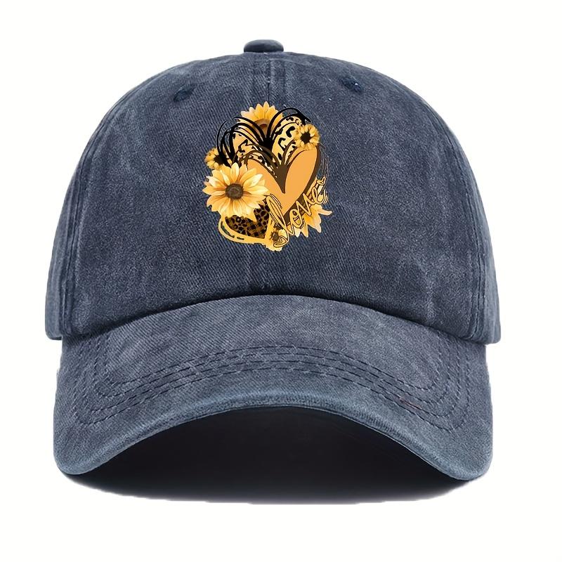 Sunflower Heart Leopard Print Baseball Cap Adult Unisex Soft Adjustable Casual Summer Hat One Size