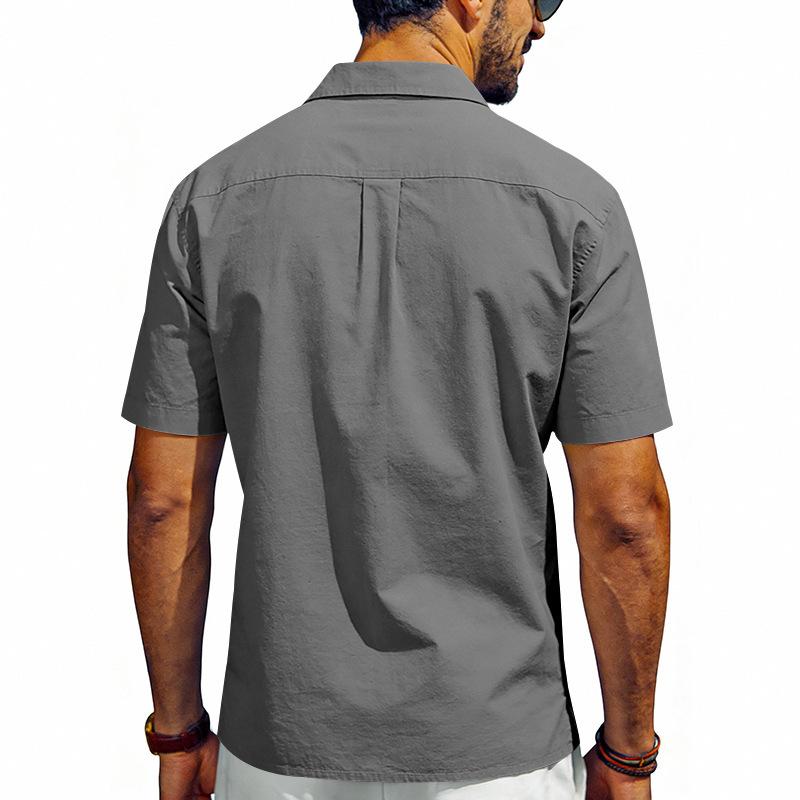 Men's Casual Short Sleeve Button Down Shirts Workwear Style Turn Down Collar Chest Pocket Blouse Tops for Daily Vacation Beach