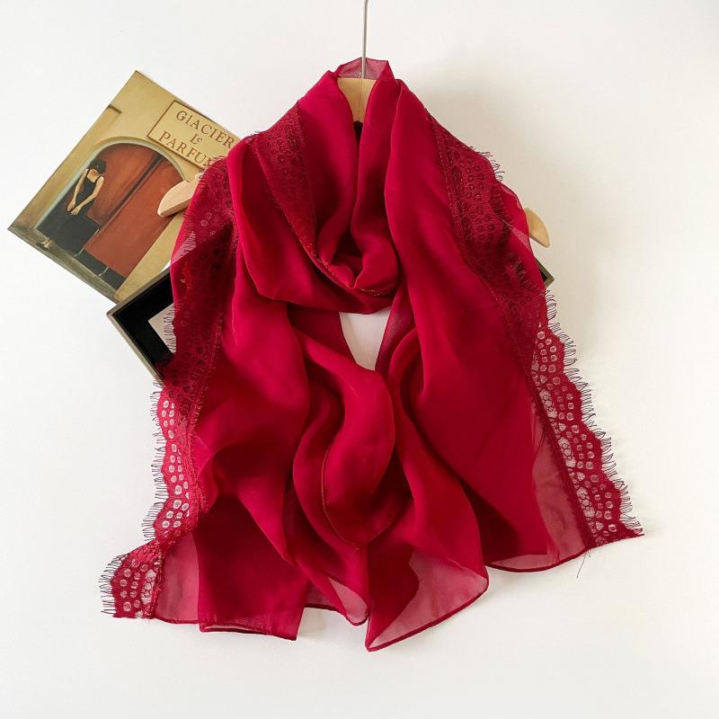 Summer Lace Scarf Shawl Cloud Pattern Yarn Malay Chiffon Scarf Thin Scarf Solid Color Yarn Scarf for Women