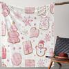 Cozy Flannel Christmas Blanket with Snowman & Pink Gingerbread Design - Soft, Warm, All-Season Throw for Couch, Bed, Car, Office