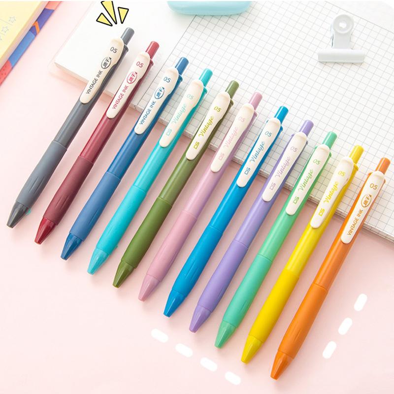 4pcs Vintage Color Gradient Pens Set, Quick Dry Gel Ink Pen and Fluorescent Highlighter Marker Drawing Paint Office School A6458