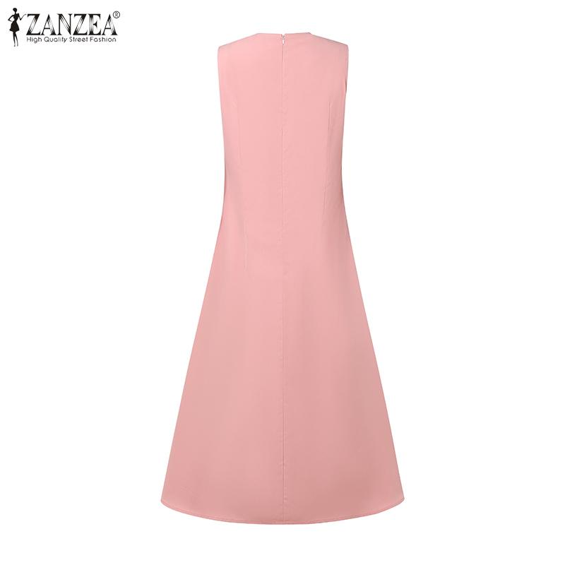ZANZEA Women Casual Round Neck Summer Sleeveless Dress