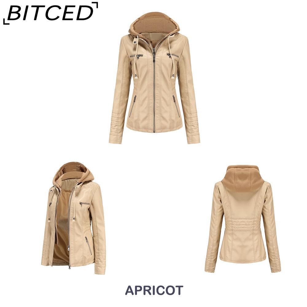BITCED Hooded Leather Jacket Two-Piece Set with Detachable Lining Plus Size Leather Jacket for Women Spring/Autumn Outerwear