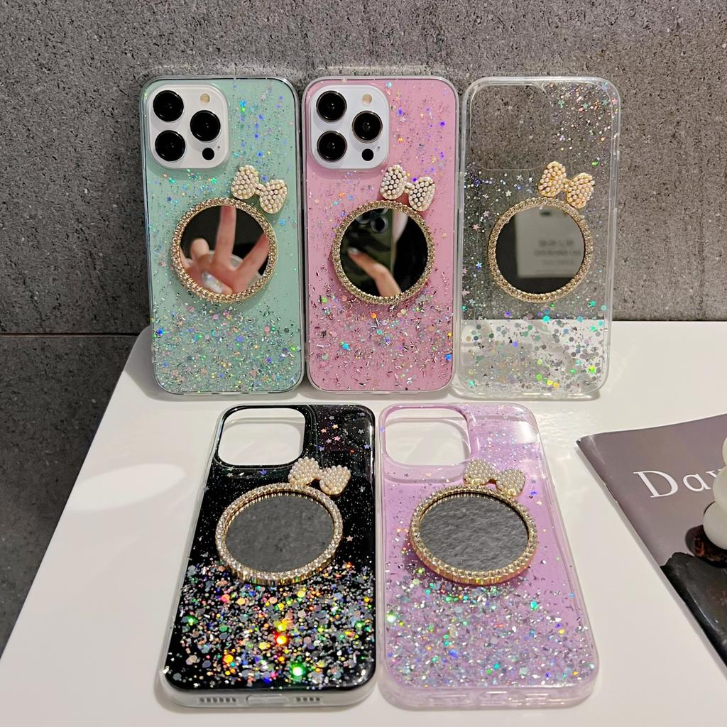 Epoxy ins wind mirror mobile phone case for iPhone16promax makeup mirror Apple 15pro