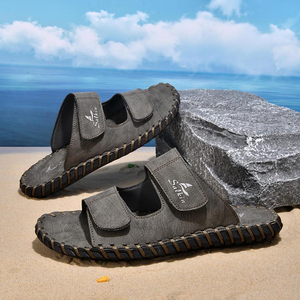 Handmade Men's Beach Slippers Plus Size Summer Comfortable Leather Slippers For Men Flip Flops
