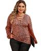 Azura Exchange Puff Sleeve V Neck Leopard Lace-up Top
