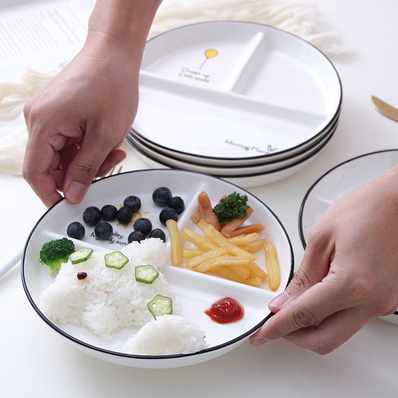 One Person Nordic Circular Partition Plate Ceramic Fruit Dim Sum Children's Dinner Plate 3-grid Plate Breakfast Fast Food Plates