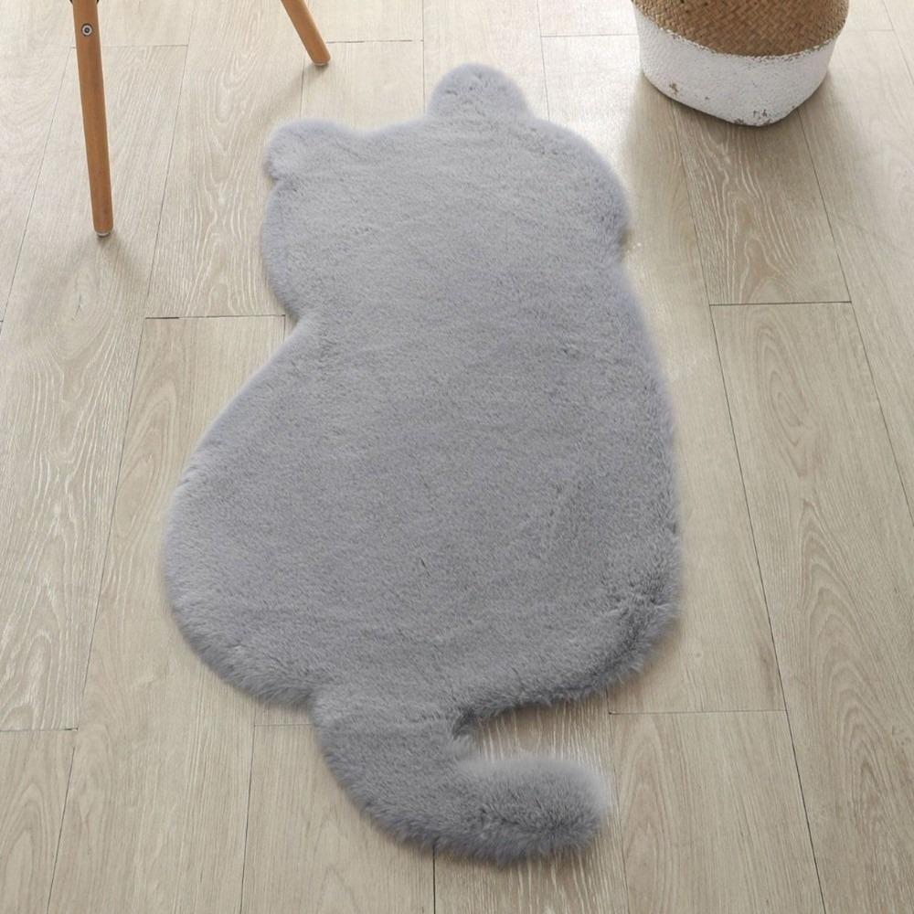 Милый мультяшный коврик из искусственного кроличьего меха, однотонный, мягкий, в форме кошки, декоративный, пушистый, для прикроватной зоны