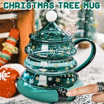 Kerstboom Glazen Kop met Deksel en Roerstaafje Transparante Koffiekop Melk Mok Tumblers Voor Kinderen Kerstcadeau
