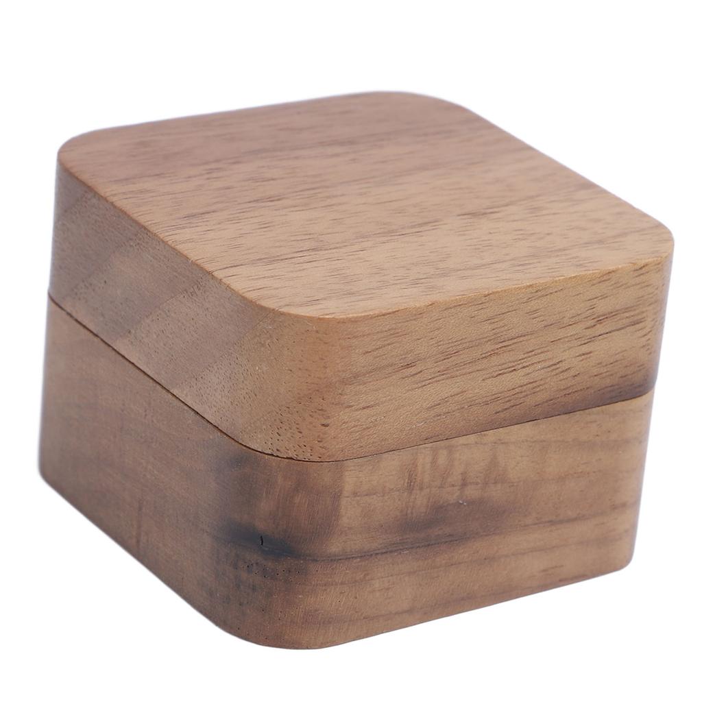 Ring Holder Box 5.5cm Square Walnut Wood Magnetic Closure Portable Jewelry Ring Case for Wedding