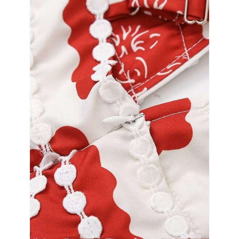 Kaslead New Arrival Women's Clothing Fashion Style Fashion Print Strap Lace A- line Cut Out Jumpsuit Skirt