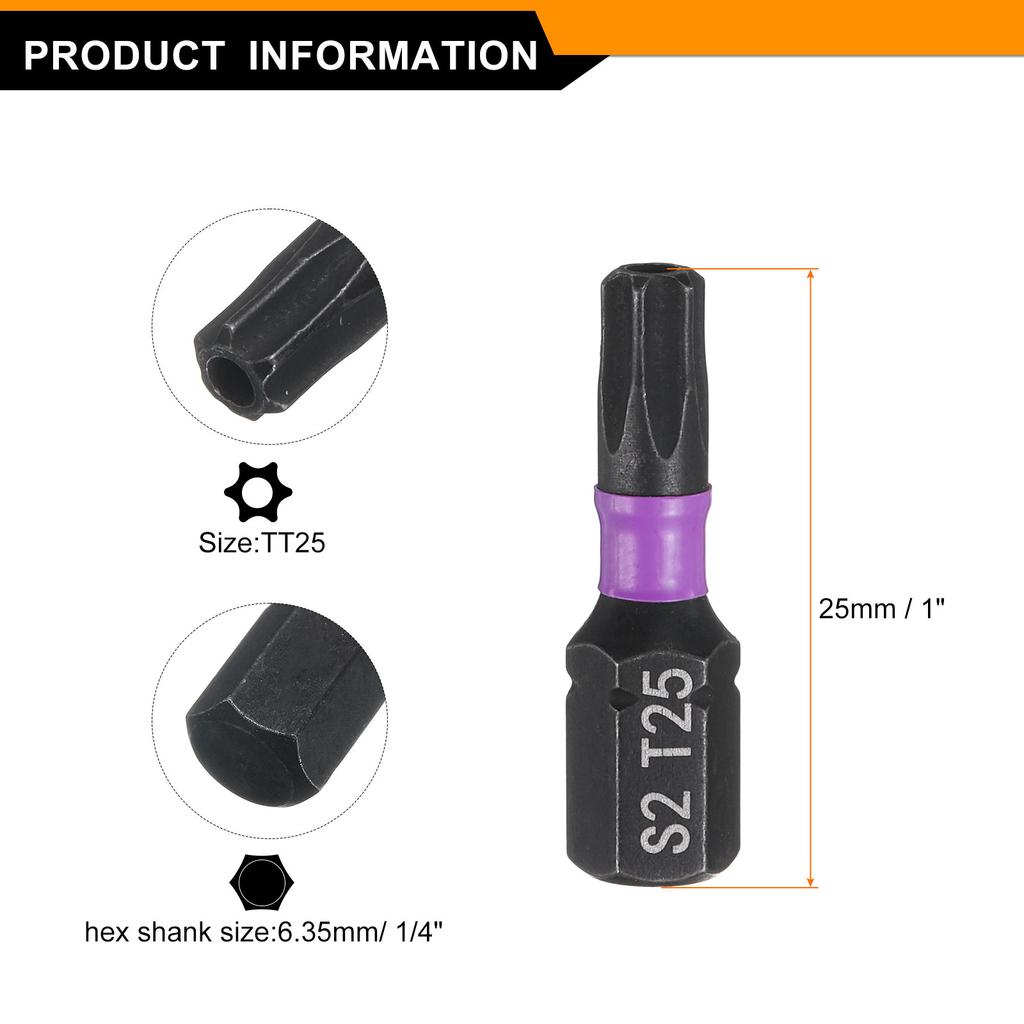 2/4/8pcs  Torx Screwdriver Bit 1/4" Hex Shank 25mm/1" TT7 - TT40 Magnetic Star 6 Point Head Hex Bits Screw Driver Bit W Hole
