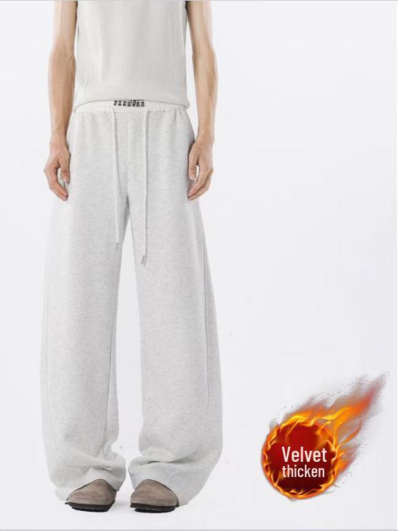 Men's Fleece-Lined Straight Leg Sweatpants - Solid Color, Loose Fit, Autumn/Winter Casual Style