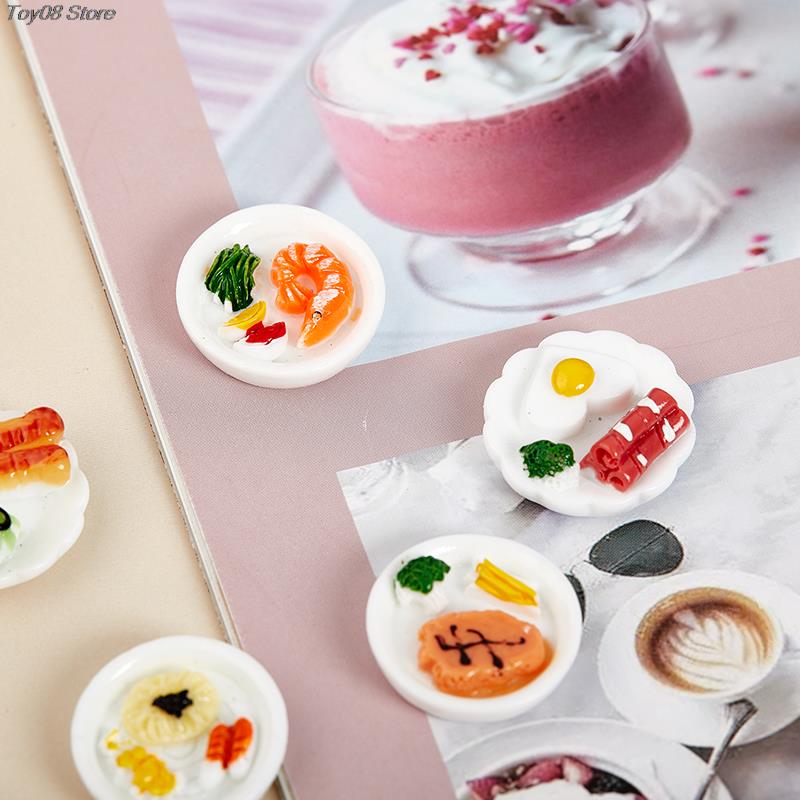 5Pcs 1/12 Dollhouse Miniature Breakfast Plate Egg Bread Simulation Mini Food Model Ornaments Dolls House Accessories Random Sent