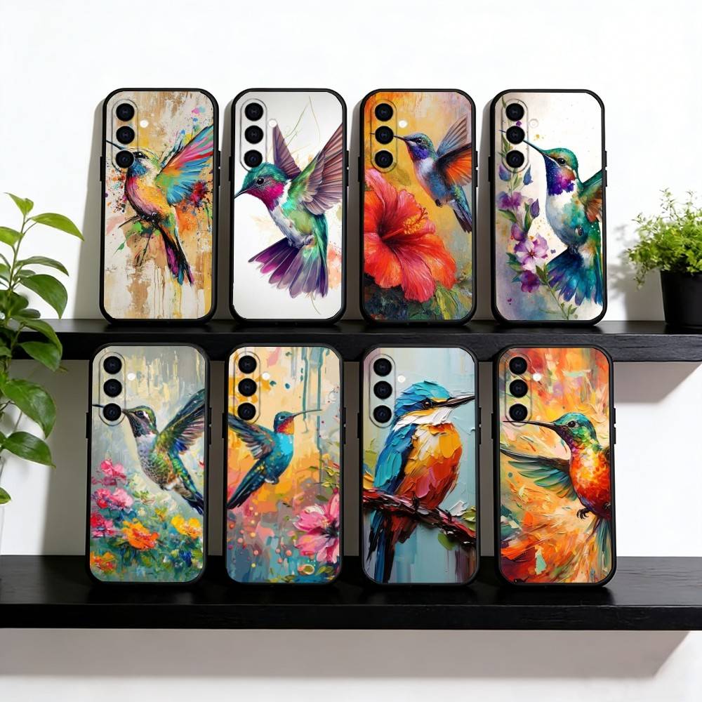 Colorful Bird Hummingbird Phone Case For Samsung Galaxy A73,A72,A71,A70,A53,A52,A51,Soft Silicone Black Cover
