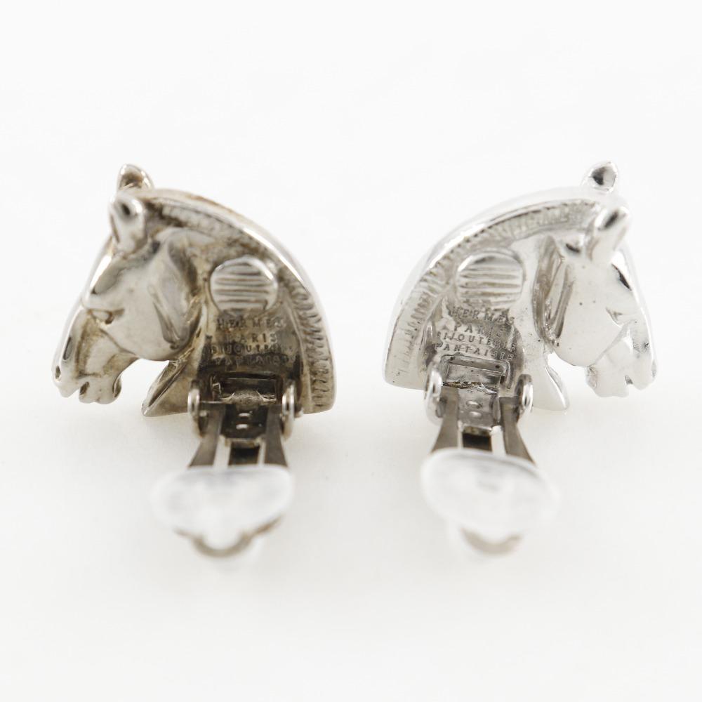 Hermes Shuval Earring Hose Motif Silver Metallic 10.5g Women Used